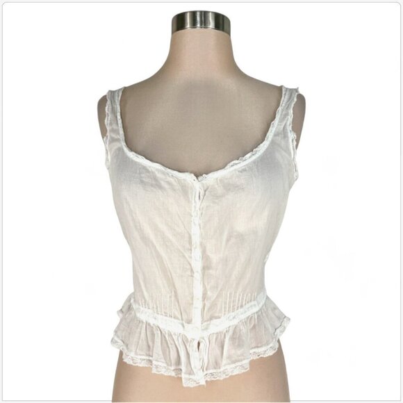 Forte Forte Italy White Cotton Button Front Camisole Boho Lace Trim Top III / L - Picture 2 of 6